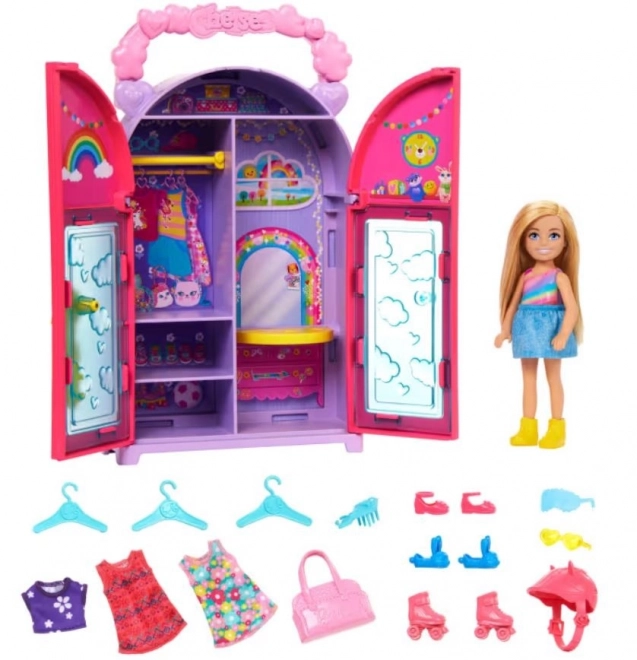 Barbie Chelsea Kleiderschrank Set mit Puppe und 15 Accessoires