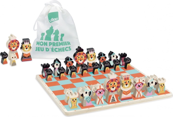 Holzschachspiel mit Tiermotiven für Kinder