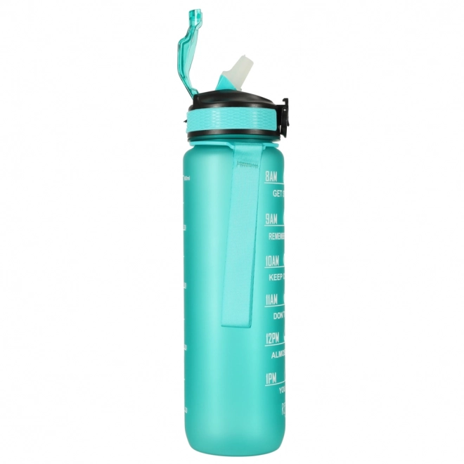Rosa Wasserflasche mit Trinkhalm und Motivationsmarkierungen 1L – Grün