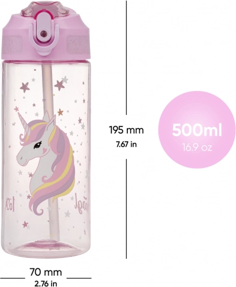 Tritan Trinkflasche mit Strohhalm Rainbow Unicorn 500 ml