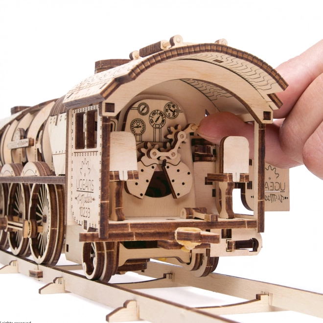 Ugears 3D Holzmechanisches Puzzle Dampflokomotive V-Express mit Tender