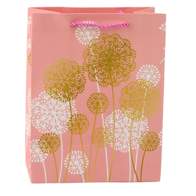 Geschenktasche mit Löwenzahnmotiv und goldenen Akzenten