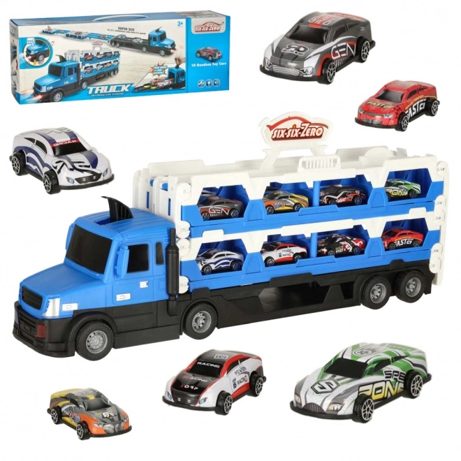 Blauer XXL Faltbarer Auto-Transporter mit Rennstrecke und 10 Autos