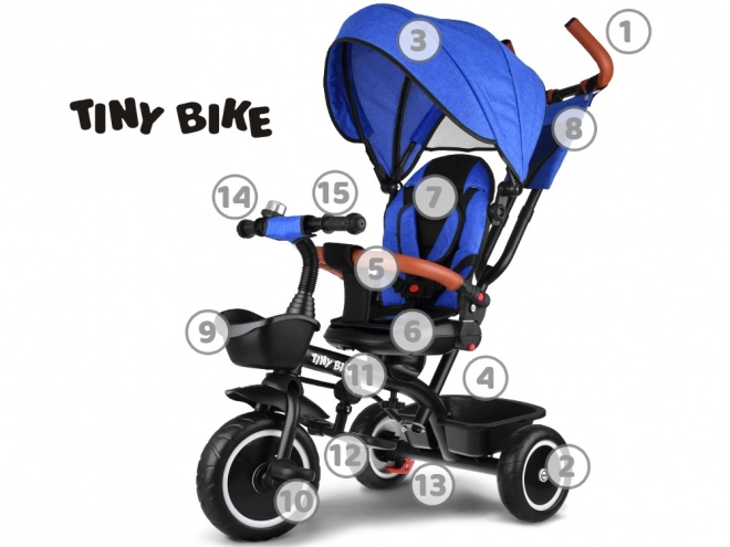 Kinder-Dreirad Tiny Bike 3-in-1 mit Verdeck – blau