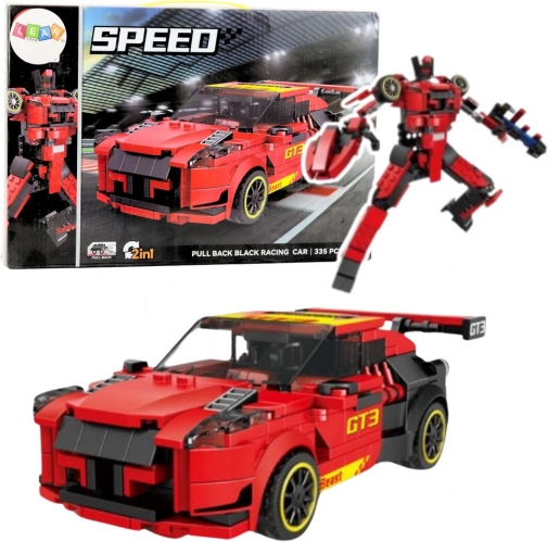 2-in-1-Baukasten GT3-Auto und Roboter, 335 Teile, rot