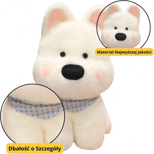 Plüschhund mit blauem Halstuch Weiß 33cm