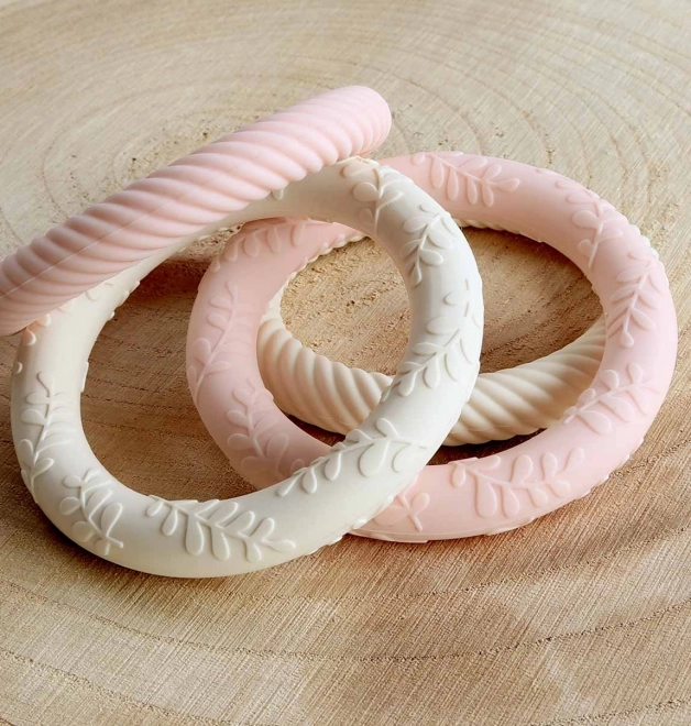 A Little Lovely Company Silikon Zahnen Zähne mit Blättern 2 Stück – Erdbeercreme