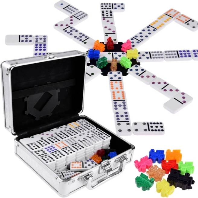 Domino- und Mexican-Train-Spieleset mit Metallkoffer