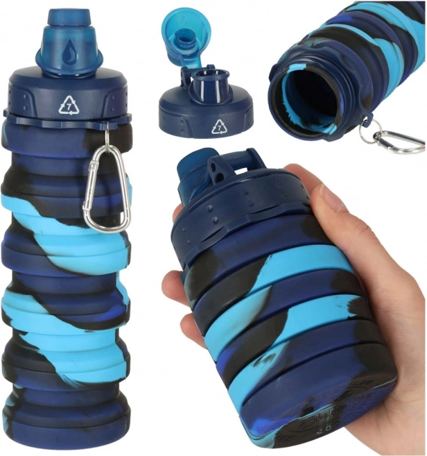 Faltbare Silikon-Wasserflasche mit Griff 500ml Blau