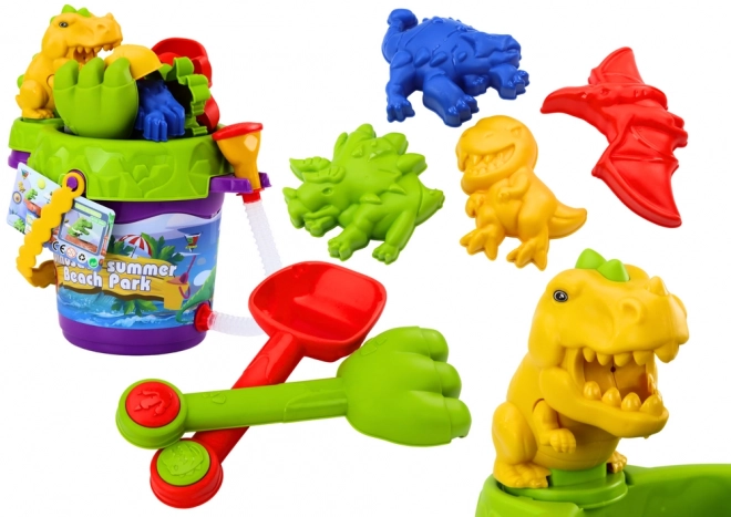 Sandspielzeug Dino-Set mit Eimer, Dusche und Gießkanne