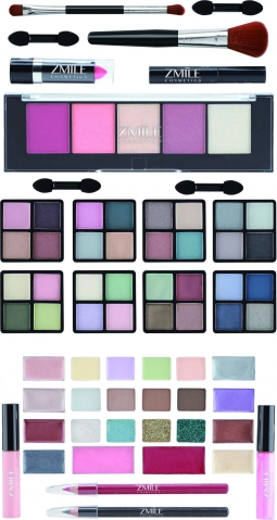 Alles in einem: Lidschatten, Lippenstifte, Rouge und Applikatoren
