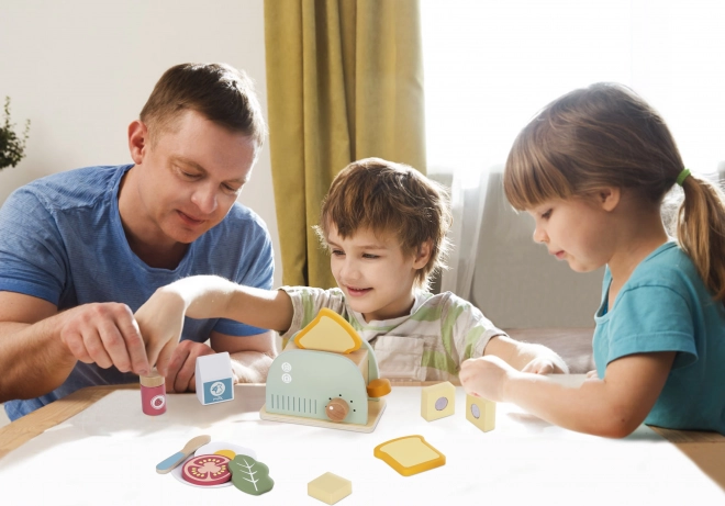 Hölzerner Toaster Pastell Frühstücksset von Tooky Toy