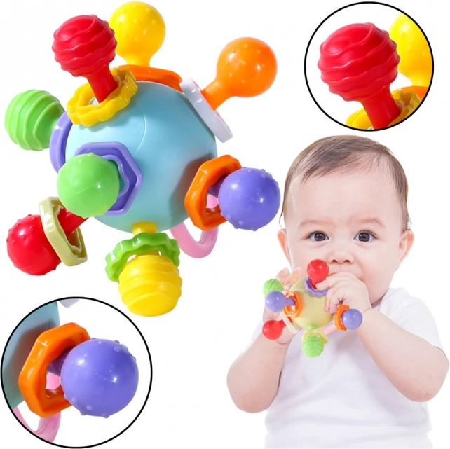 Bunter sensorischer Beißball mit Rassel für Babys