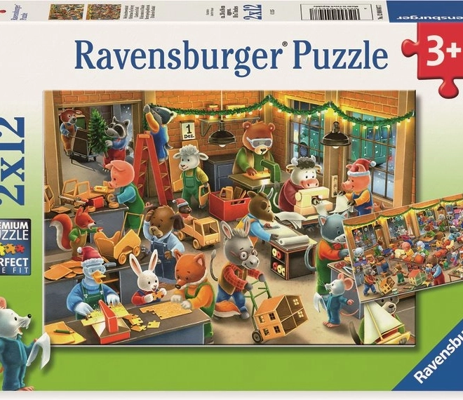 Ravensburger Puzzle Weihnachtszauber in der Spielzeugfabrik 2x12 Teile