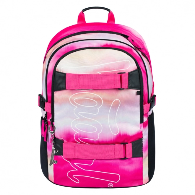 Baagl 3er Set Skate Rosa Streifen: Rucksack, Federmäppchen, Beutel