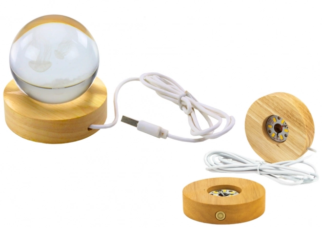 Leuchtende Kristallkugel 3D Medusa Lampe mit Holzsockel