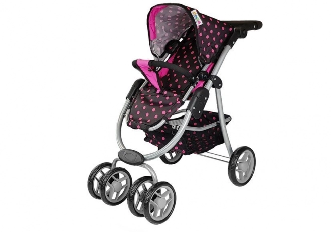 Puppenwagen 2 in 1 mit Tasche Schwarz-Pink