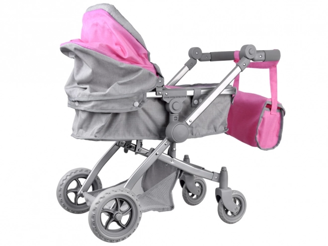 Multifunktionaler Puppenwagen 4-in-1 mit Wiege – rosa