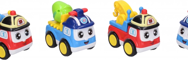 Bau-Spielzeugauto mit Gesicht 13 cm mit Schwungrad