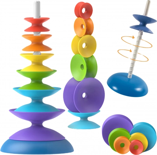 bunter Spiral-Turm WOOPIE – pädagogisches Stapelspielzeug für Kinder ab 10 Monaten