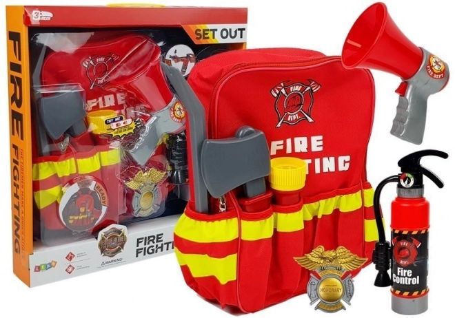 Feuerwehrmann-Set mit Rucksack, Taschenlampe, Feuerlöscher und Megafon