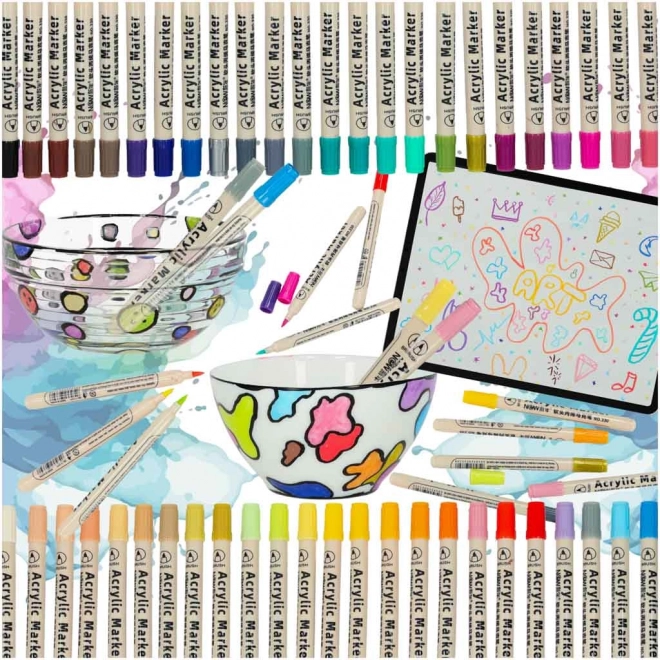 Wasserfeste Acrylmarker für Stoffe und Steine, Set mit 48 Stück