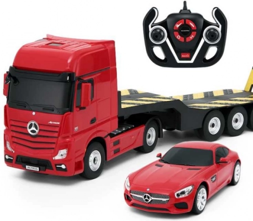 RC-Lastwagen Mercedes-Benz Actros mit Auflieger und Mercedes-Benz AMG GT