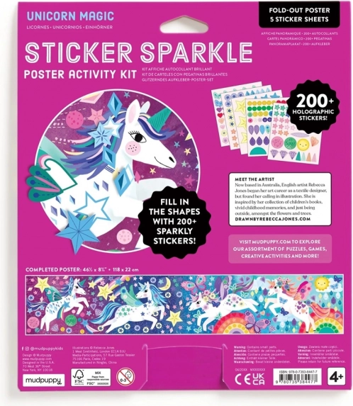 Set aus glitzernden Aufklebern mit magischen Einhörnern