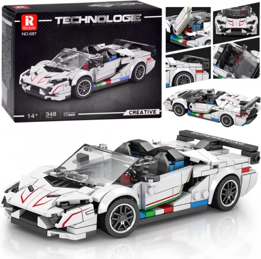Technik-Bausatz – weißes Supersport-Cabrio mit Spoiler, 348 Teile