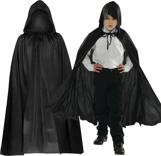 Kinder-Schwarzer Umhang mit Kapuze für Halloween und Karneval
