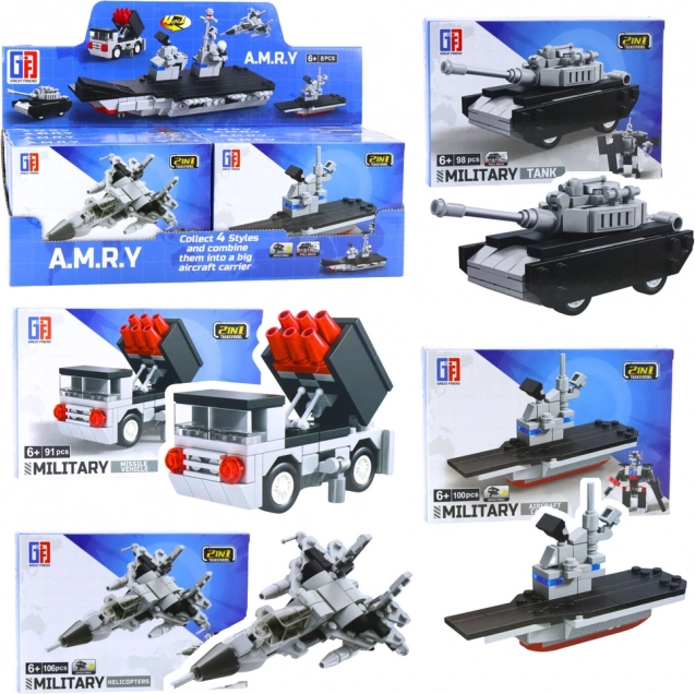 2-in-1-Bauset: Militärfahrzeuge und Roboter