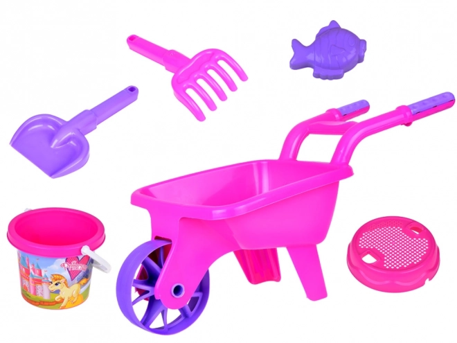 Kinder-Schubkarre Spielset mit Sandkastenzubehör – Rosa
