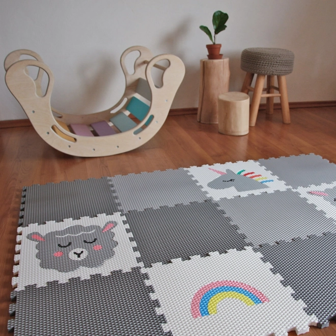 Kinder-Schaumstoffboden in Tier- und Regenbogen-Design