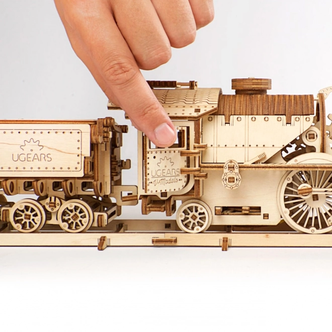 Ugears 3D Holzmechanisches Puzzle Dampflokomotive V-Express mit Tender