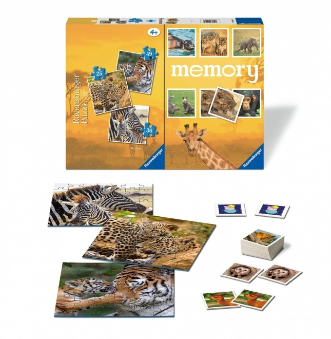 Dreier-Puzzle Wildtiere Memory-Spiel