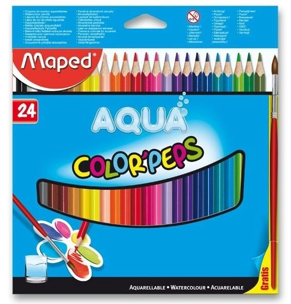 Wasserlösliche Buntstifte Aqua Color'Peps 24er-Set mit Pinsel