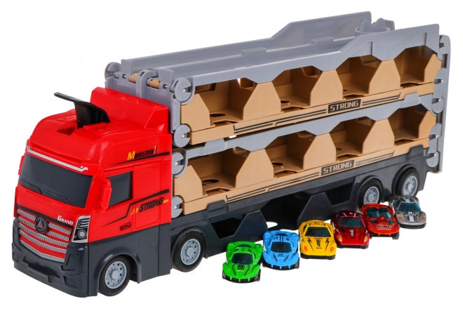 3-in-1 Truck mit Rampe und Spielzeugautos