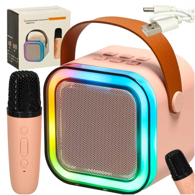 Karaoke-Set mit Mikrofon und tragbarem Bluetooth-Lautsprecher USB Led Rosa