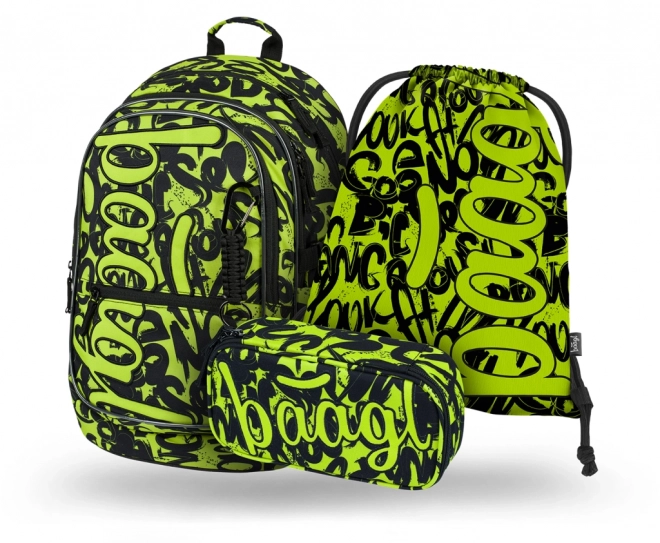 BAAGL 3 SET Core Lime: Rucksack, Federmäppchen, Beutel