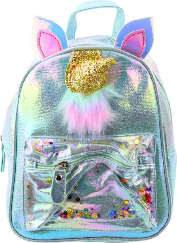 Kinder Rucksack mit Einhorn und beweglichen Konfetti Blau 25cm 4,5L