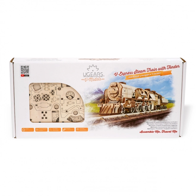 Ugears 3D Holzmechanisches Puzzle Dampflokomotive V-Express mit Tender