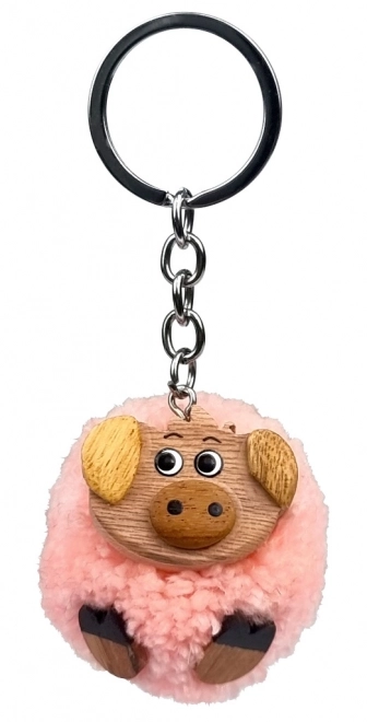 Holzschlüsselanhänger Pompon Schwein