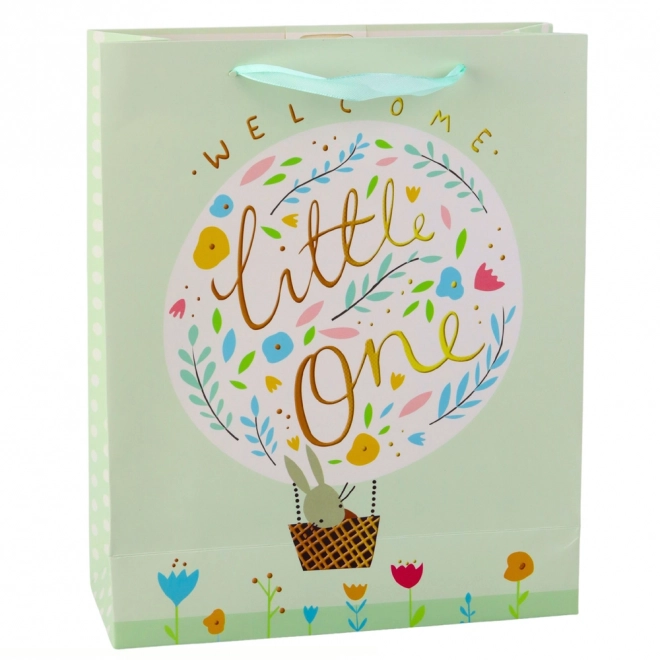 Geschenktasche für Neugeborene mit Hase und Blumen