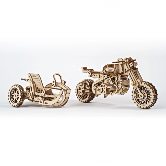 Ugears 3D Holzmechanisches Puzzle Scrambler Motorrad mit Sidecar