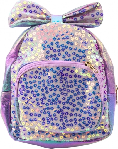 Kinder-Rucksack mit glitzernden Pailletten und Schleife lila 22 cm 2,8 L