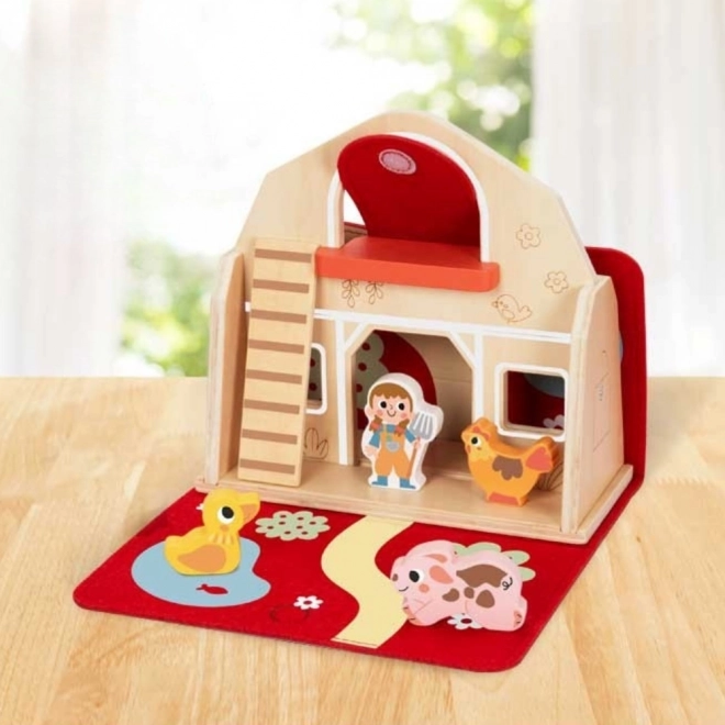 Tooky Toy Zusammenbaubare Holzfarm mit Tierfiguren