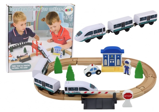 Holzeisenbahn Set mit Brücke und Polizei