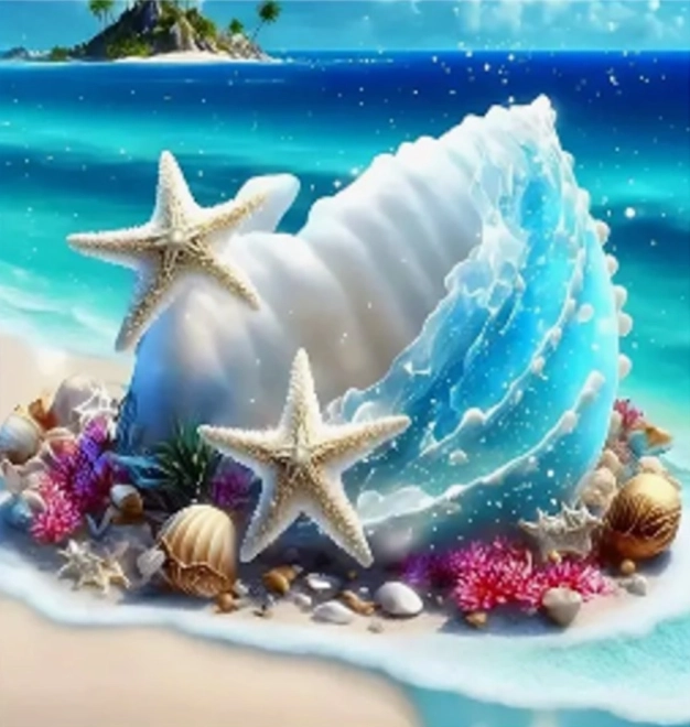 Diamantmalerei – Muscheln auf der Insel 30 × 40 cm