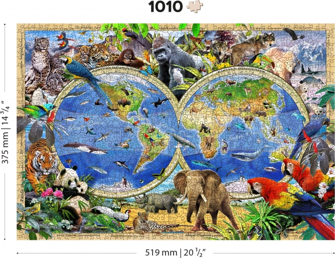 Holzpuzzle Weltkarten Tiere 1010 Teile