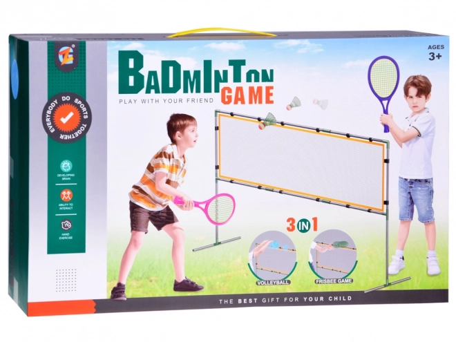 3-in-1 Sport-Set mit Volleyballnetz, Badminton und Flugscheibe